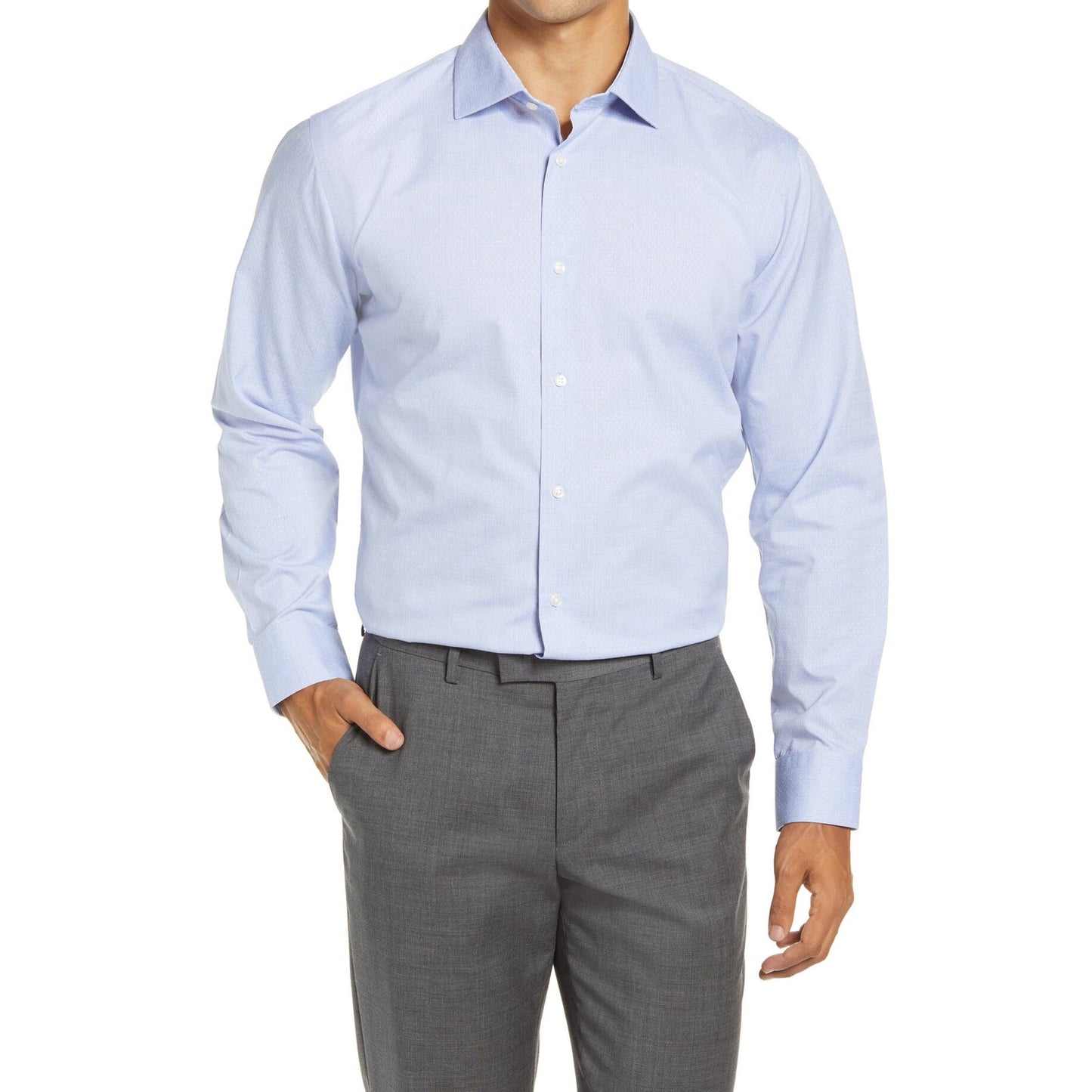 NORDSTROM  Neck 16" Trim Fit Non-Iron Dress Shirt blue White Subtle dot Med Wash