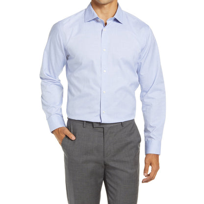 NORDSTROM  Neck 16" Trim Fit Non-Iron Dress Shirt blue White Subtle dot Med Wash
