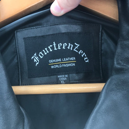 Fourteen Zero Long Sleeve Front Full Zip Genuine Leather Jacket Black XL