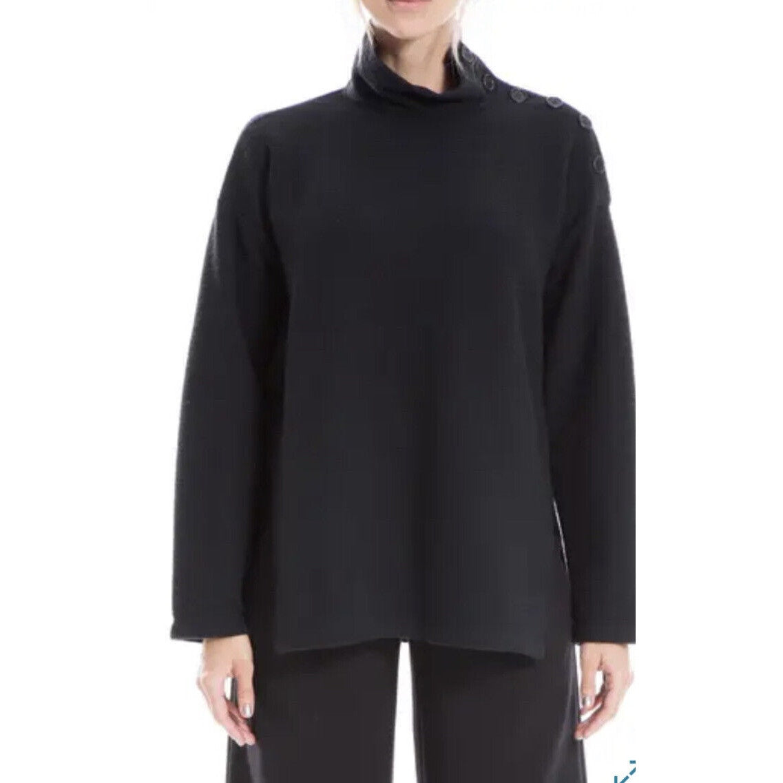 Max Studio Womens Button Shoulder Mock Pullover Sweater XL/Extra Large Black NWT
