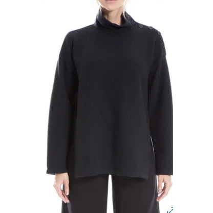 Max Studio Womens Button Shoulder Mock Pullover Sweater XL/Extra Large Black NWT