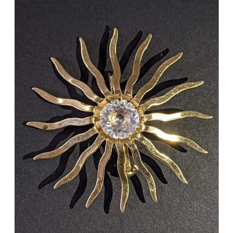 Sarah Coventry Goldtone Sun Rhinestone Center Brooch Mid Century Modern