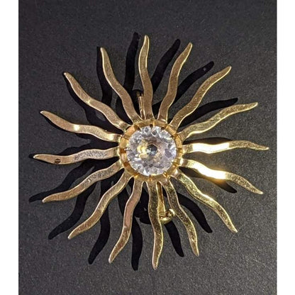 Sarah Coventry Goldtone Sun Rhinestone Center Brooch Mid Century Modern