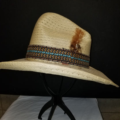Levis Vintage Cowboy Hat 7 1/8 Tall 6" crown feather band Gaucho Western Roper