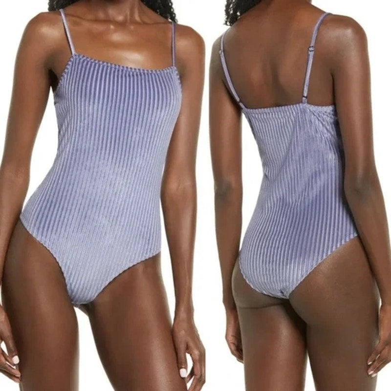 La La Land Creative Co Women's Cami Bodysuit Large Lavender NWT Ribbed Velvet