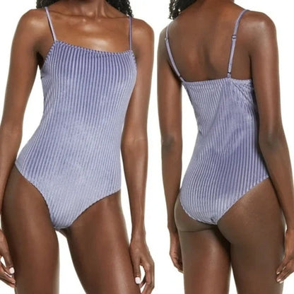 La La Land Creative Co Women's Cami Bodysuit Large Lavender NWT Ribbed Velvet