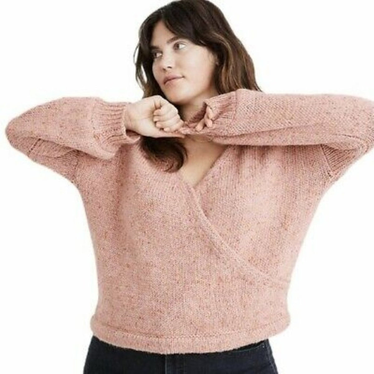 Madewell Wrap-Front Pullover Sweater V-Neck Dolman Sleeve XX-Large Pink NEW