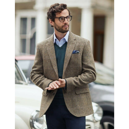 VINTAGE Charles Gregory Tweed BrownBlue Herringbone Wool Blazer Jacket Med/Large