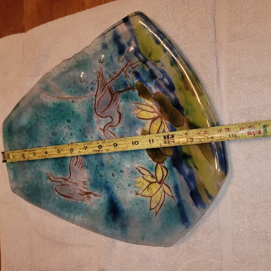 Handmade Art Glass Beach Heron Lily Pads Flamingo Fused Bubbles One of a kind