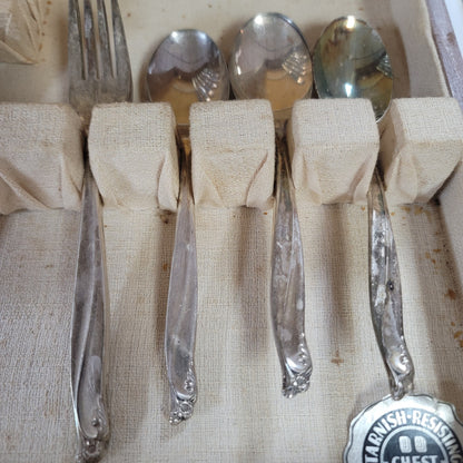 Mcm Gaiety Silverplate 1961 Rogers & Sons I/S Flatware Service Wood Storage Box