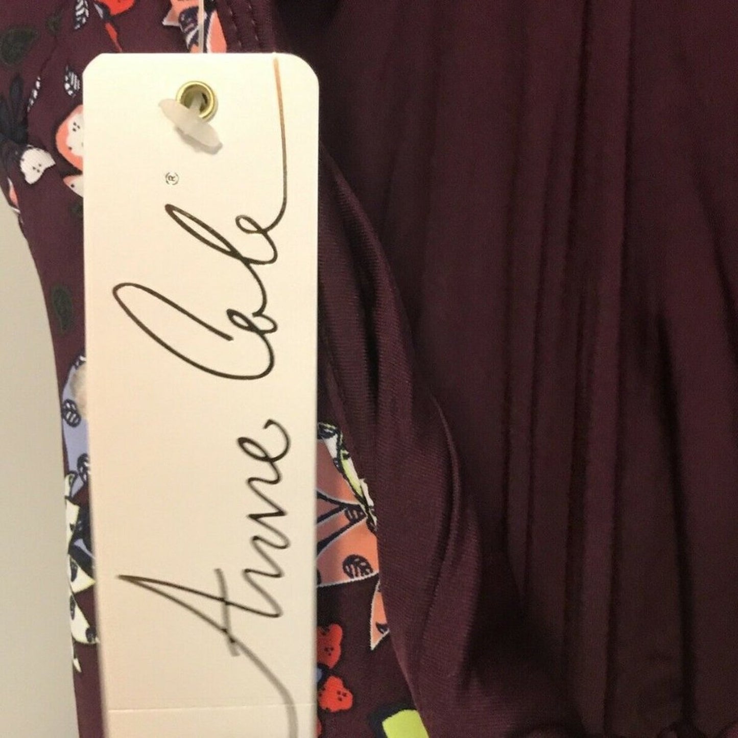 Anne Cole Shirred Front Keyhole Highneck One Piece Wine Floral Size 12 halter
