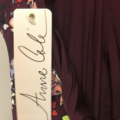 Anne Cole Shirred Front Keyhole Highneck One Piece Wine Floral Size 12 halter