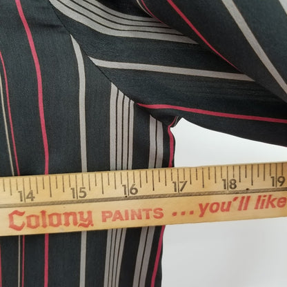 Vintage Long Sleeve Black Striped Elastic Waist Pockets Shirt Dress Modesty