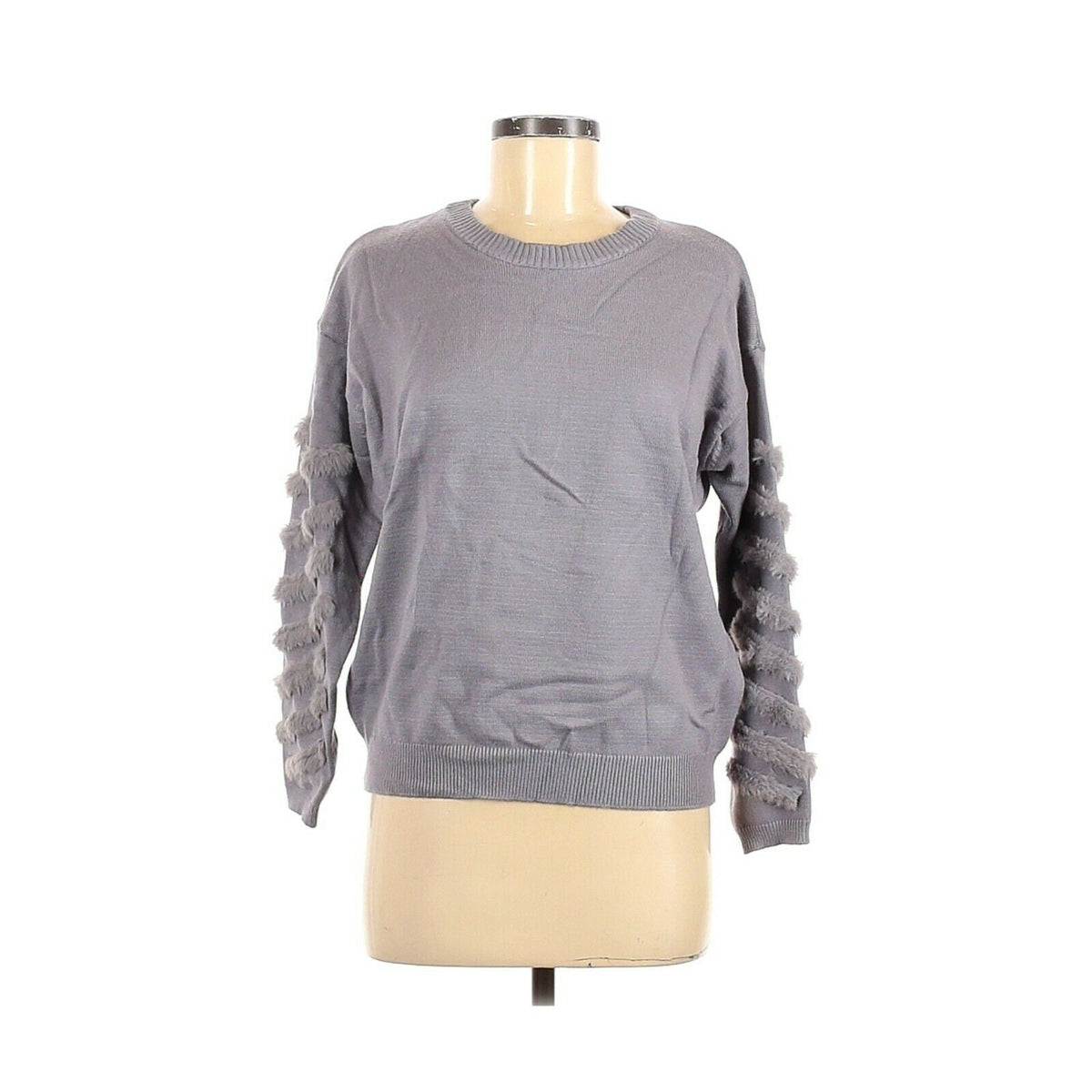 Michelle Nicole Cliche Faux Fur Sleeve Pullover Knit Sweater Long Sleeves Size Large