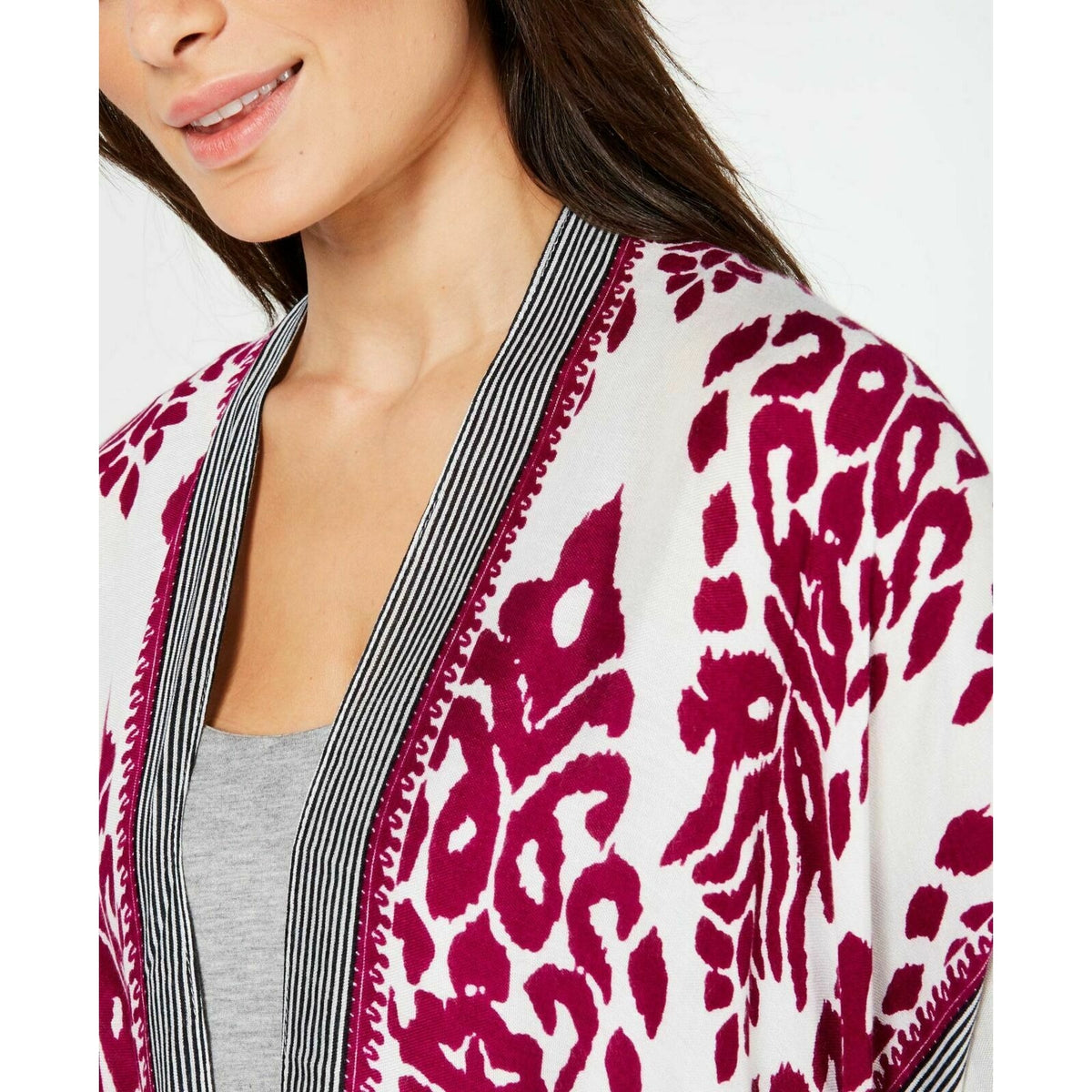 International Concepts CEJON damask print cover up sHAWL ruana burgundy NEW