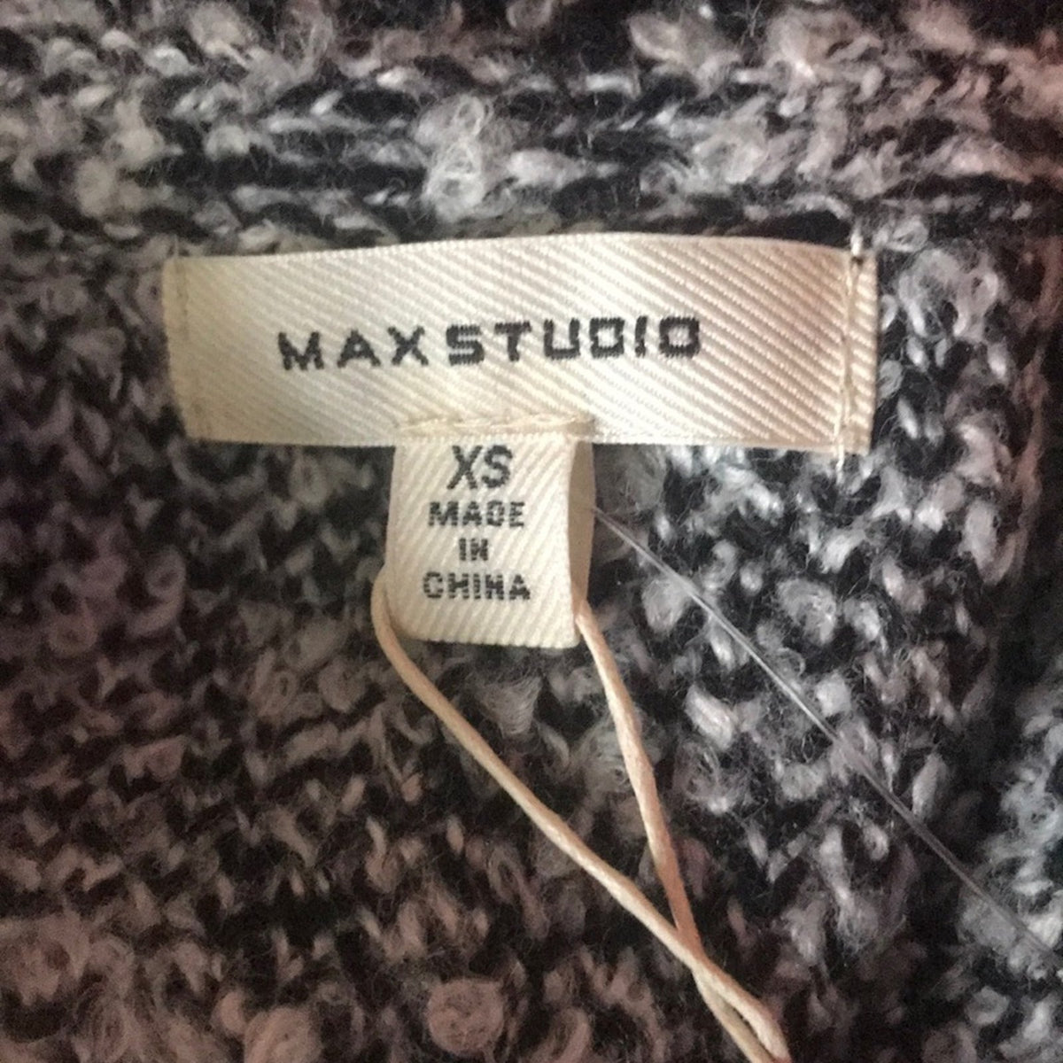 Max Studio Black Grey Marled Knit Frayed Sweater Size XSmall