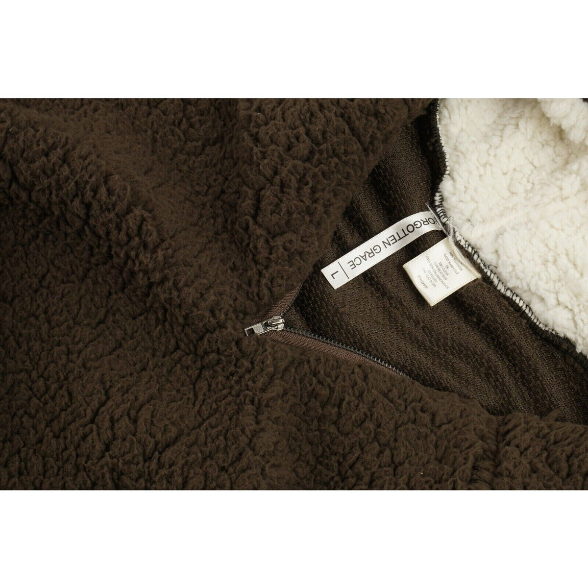 Forgotten Grace Faux Shearling Sherpa Pullover 1/4 Zip Hoodie Sz Large Brown NWT