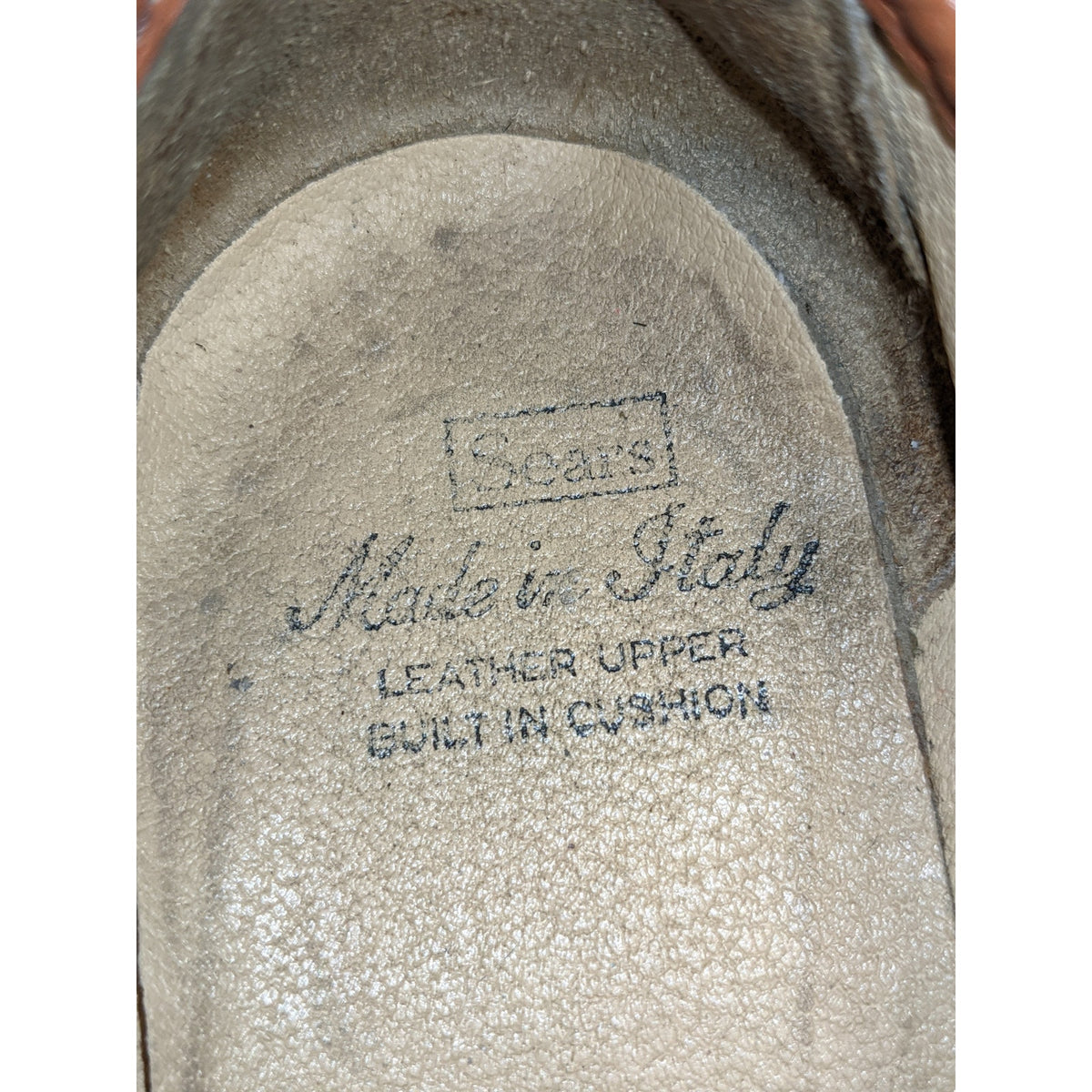 Sears Vintage Men's Loafers Size 9.5 Slip On Italian Leather Cognac 1 Inch Heel