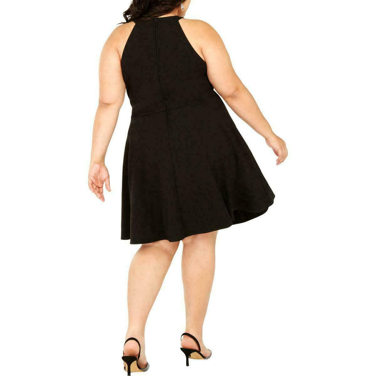 Emerald Sundae Rhinestone Halter Cocktail Dress Sleeveless Knee Length Black 3X