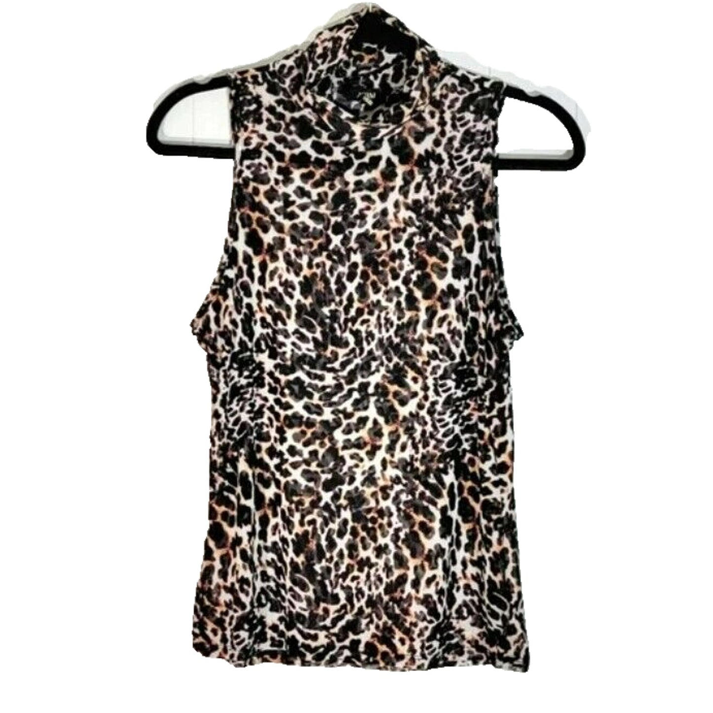 AFRM Sheer Sleeveless Cowl Neck Pullover Top XS/Extra Small Leopard Print NWT