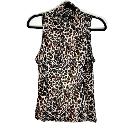 AFRM Sheer Sleeveless Cowl Neck Pullover Top XS/Extra Small Leopard Print NWT