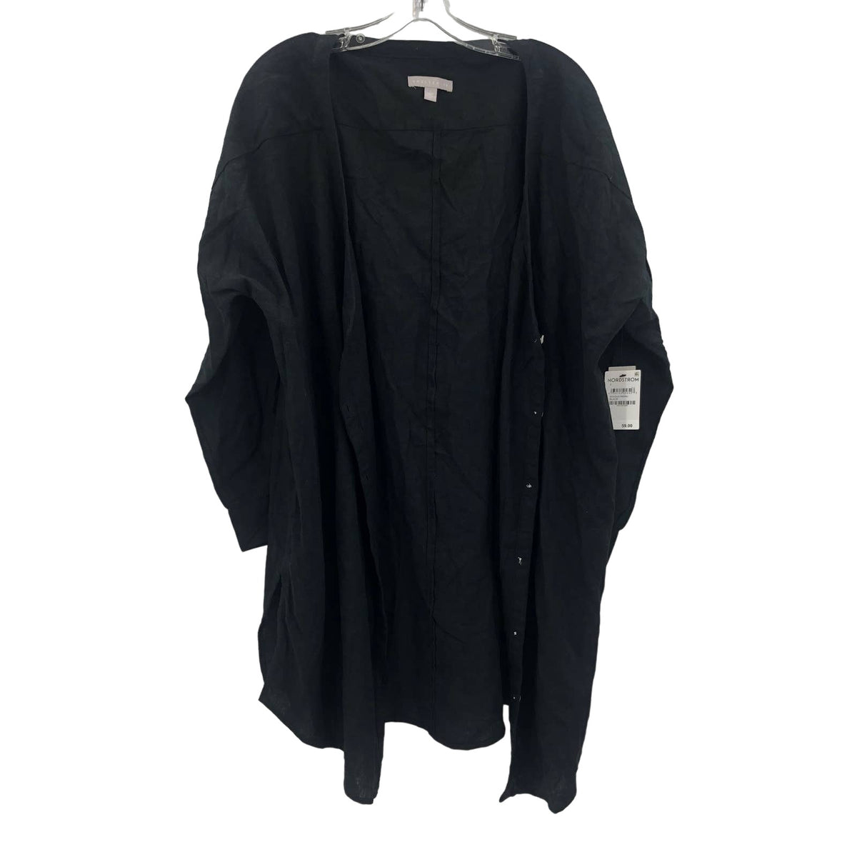 Chelsea28 NWT Solid Black T-Shirt Dress Long Sleeve Size Large Linen Lightweight
