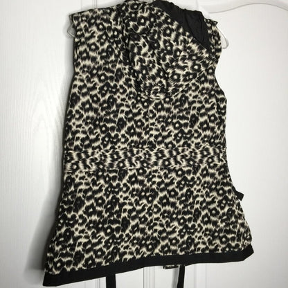 T Tahari Ruffle Hooded Tie Waist Sleeveless Vest Small animal print leopard