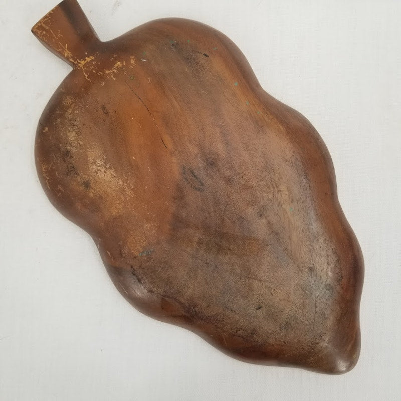Large Vintage Monkey Pod Wood Leaf Shaped 3-Compartment Serving Tray Hawaiiana