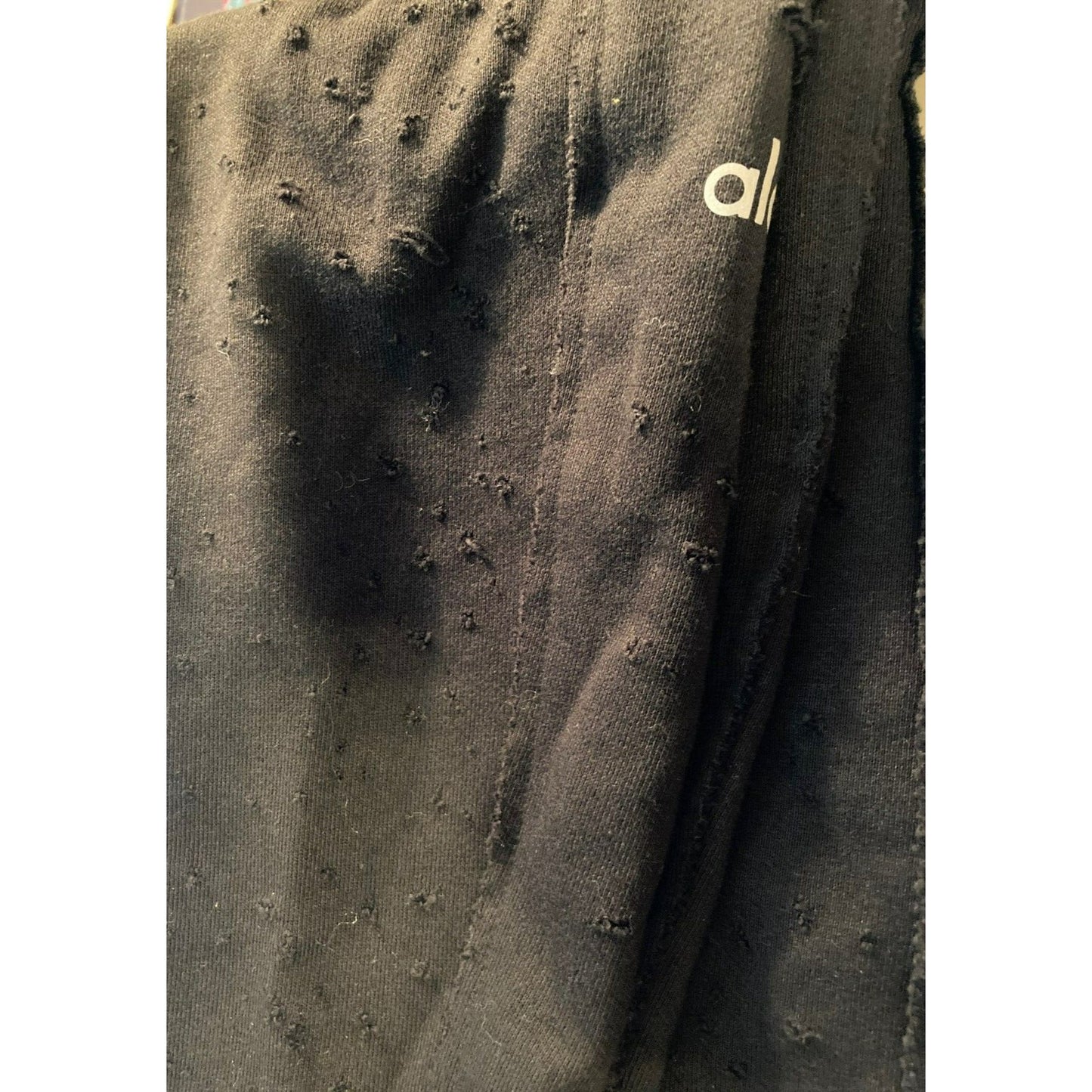 Alo Yoga Ripped Drawstring Jogger Lounge Sweat Pants XS/Extra Small Black NWT