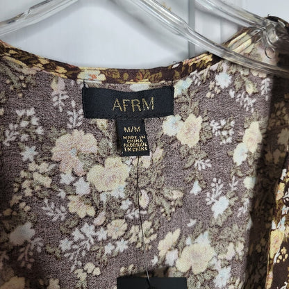 AFRM Ruthie Floral Midi Knit Dress Medium Green NEW Summer Side Slit Flutter