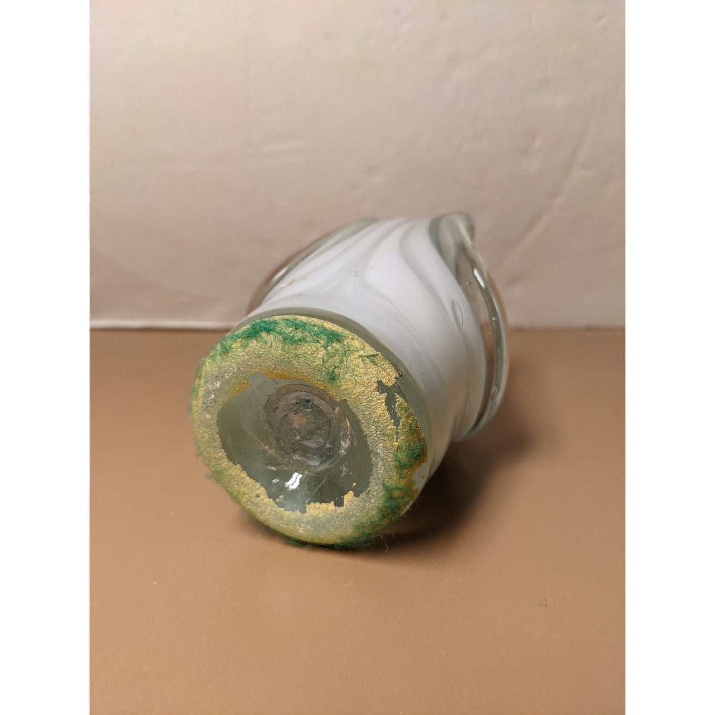 Vintage Molded Stretched Art Glass Basket Clear White Replacement Cup Hand Blown