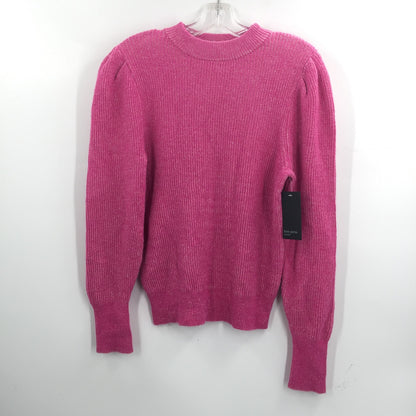 Free Press Womens Plaited Puff Sleeve Sweater Pink Cyclamen High Neck Medium NWT