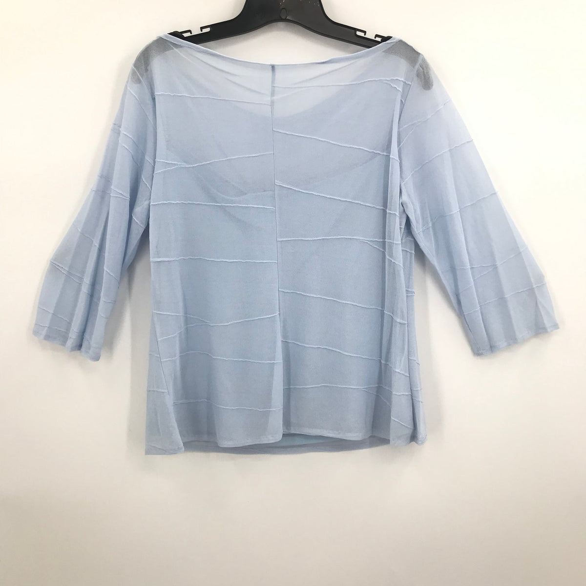 Ronen Chen 3/4 Sleeve Sheer Blouse Top Boat Neck Straight Hem Blue Size 5 US 14
