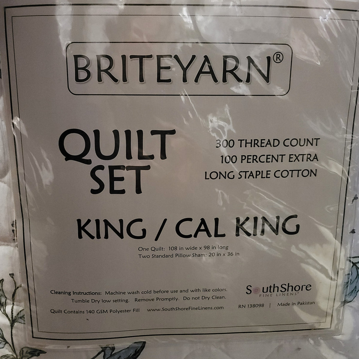South Shore Briteyarn Floral quilt King/Cal King 300 count Cotton NEW Green Blue