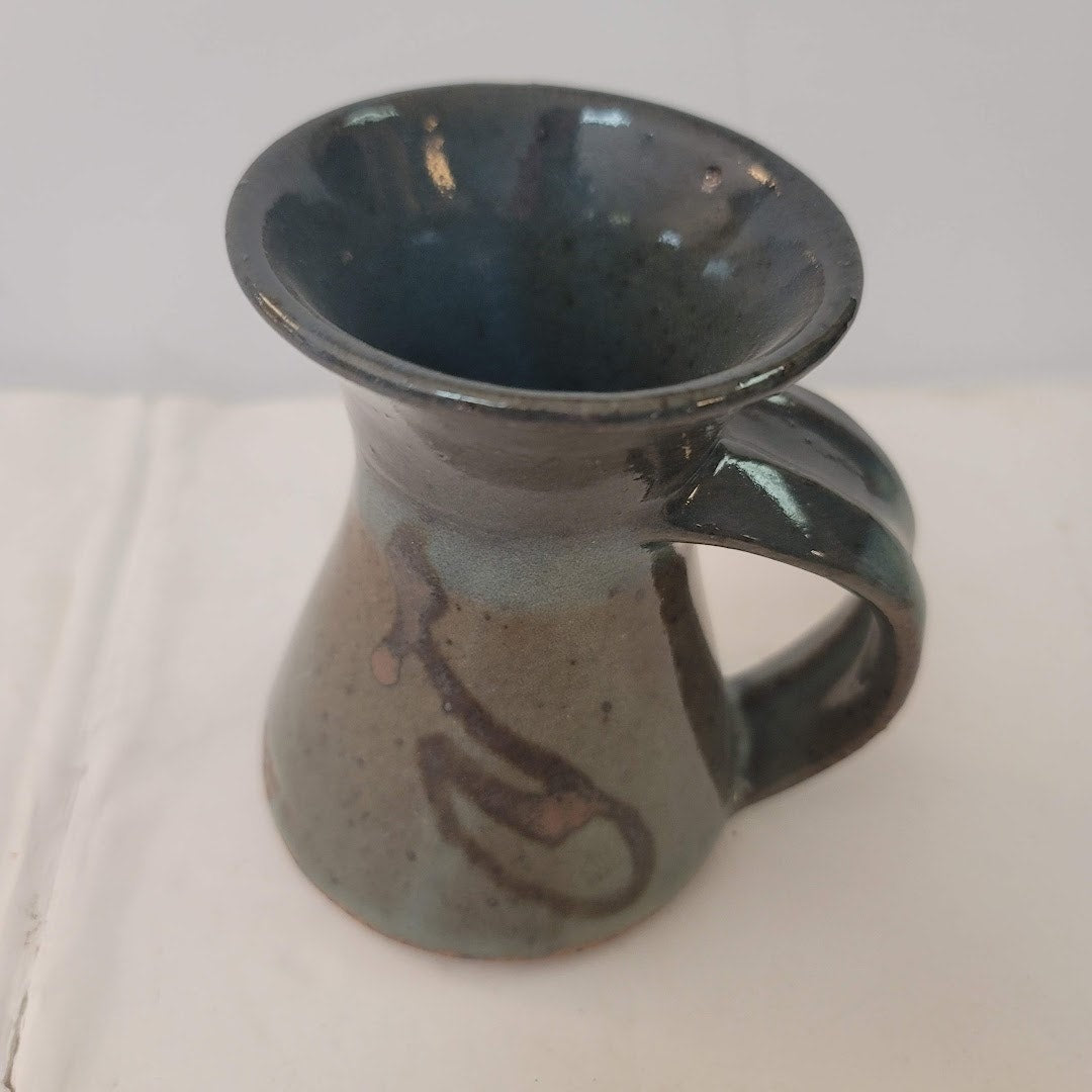 Handmade Art Pottery Clay Blue Glazed Coffee Tea Mug Cup Handle