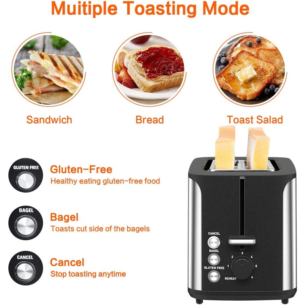 Bella 2 Slice Toaster Stainless Steel 5 Heat Settings Reheat Gluten Free Option
