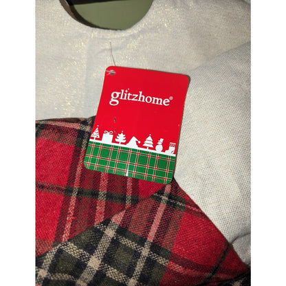 GlitzHome Plaid Round Christmas tree skirt Truck tree 48" Round
