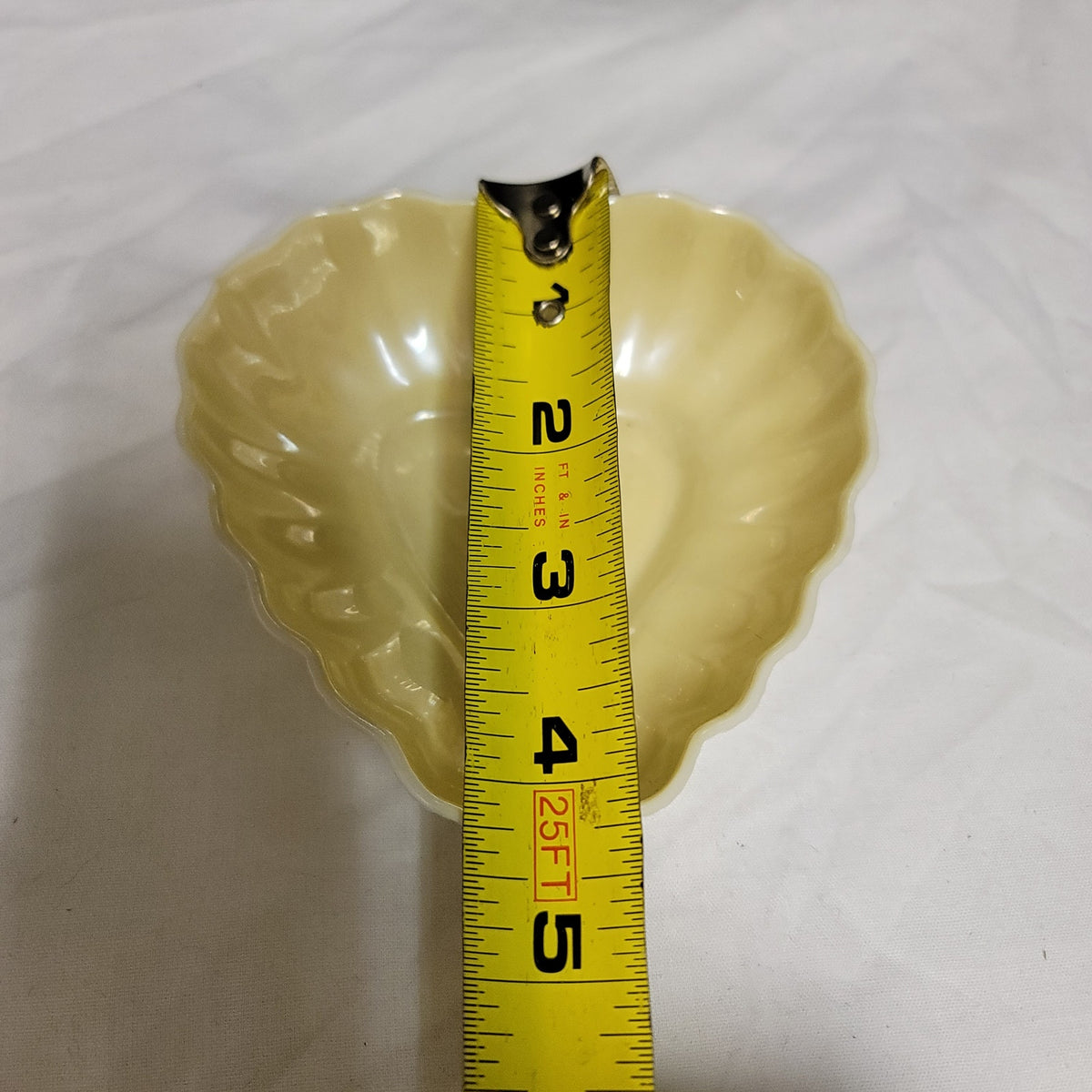 Belleek Vintage Scalloped Heart Trinket Dish Yellow Iridescent Glaze Ceramic