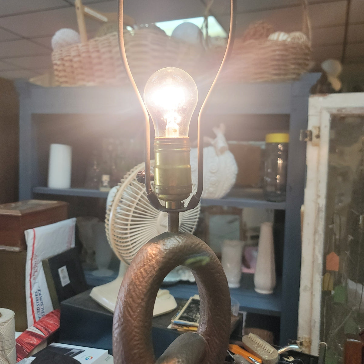 Vintage MCM Abstract FAIP lamp 1960s light Serpentine Coppertone Textured