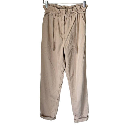 Topshop Women's Paperbag Waist Drawstring Cuffed Pants Size 4/US Khaki / Tan NWT