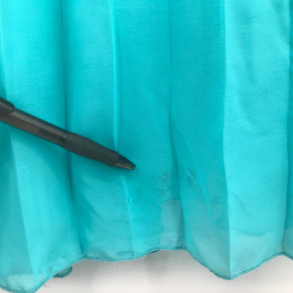 Pompous Girly Sleeveless Back Zip Pleated Maxi Dress Round Neck Turquoise Large