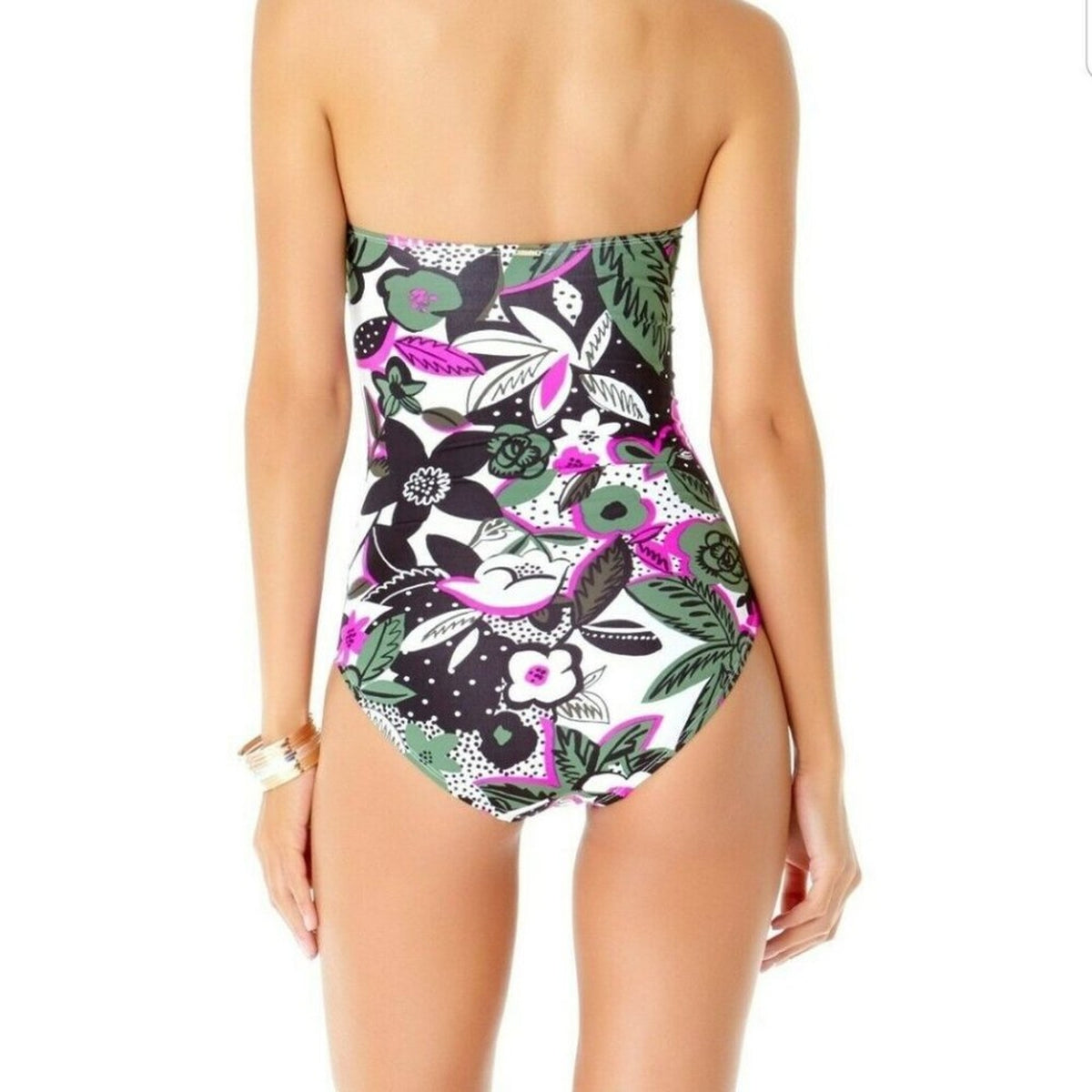 Anne Cole Bolo Babe Floral Printed Twist Front Swimsuit 8 bandeau One Piece