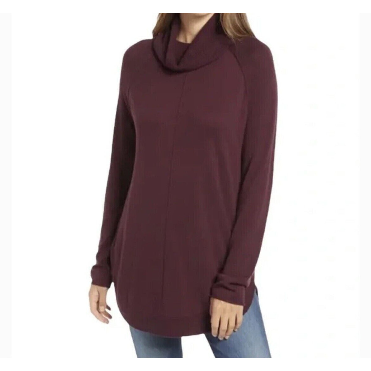 Caslon SMALL Turtleneck Sweater Tunic Top Burgundy Side Slits Soft Stretch NWT