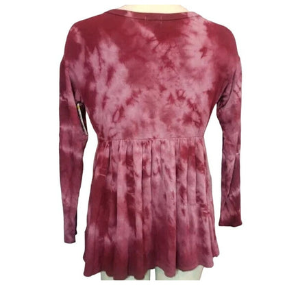 Baea Tie Dyed Flowy Soft Stretchy Peplum Babydoll Top Sz Large in Plum NWT