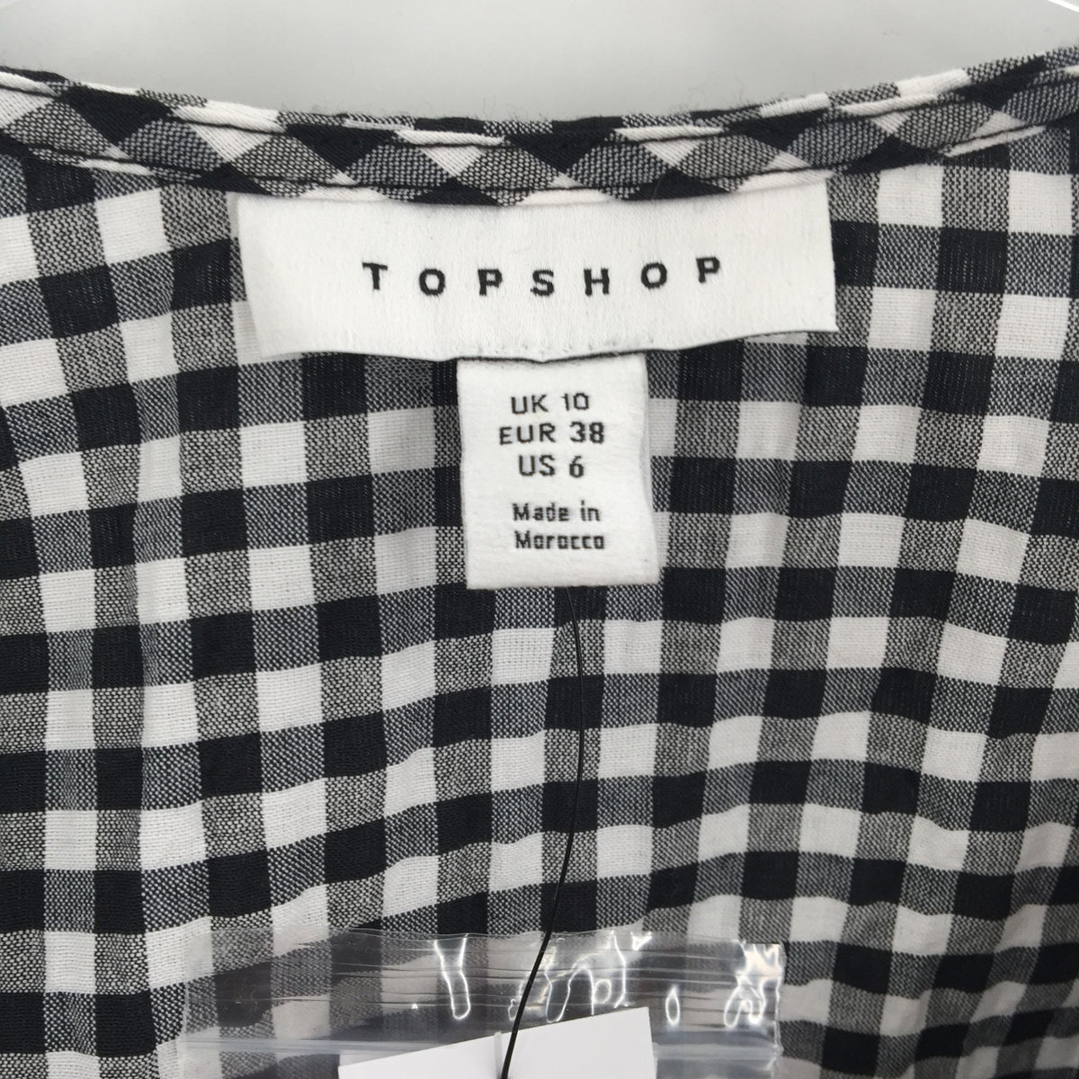Topshop Gingham Print Wrap Mini Dress Short Sleeve White/Black Size 6 NWT