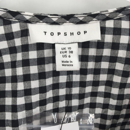 Topshop Gingham Print Wrap Mini Dress Short Sleeve White/Black Size 6 NWT