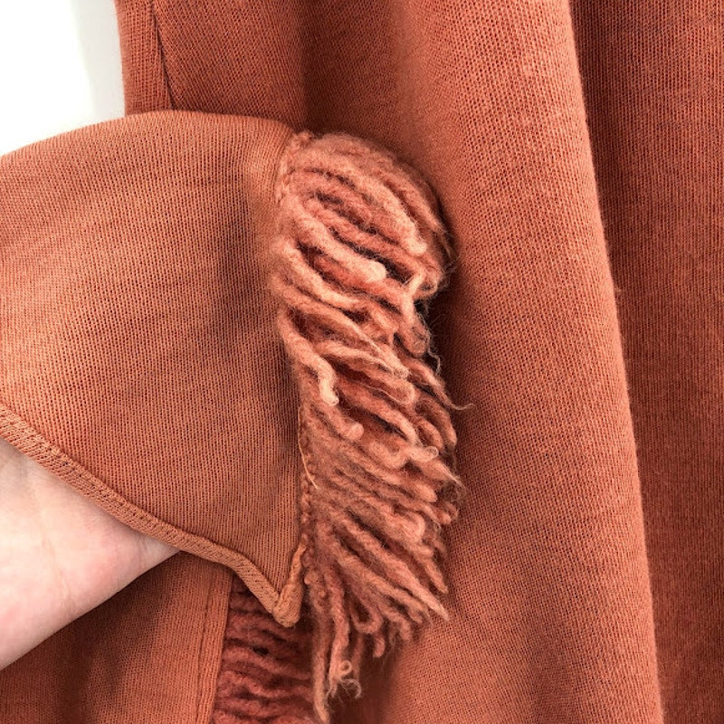 Vintage 2 Piece Skirt Matching Shawl Scarf Top Rose Brown Fringe Medium
