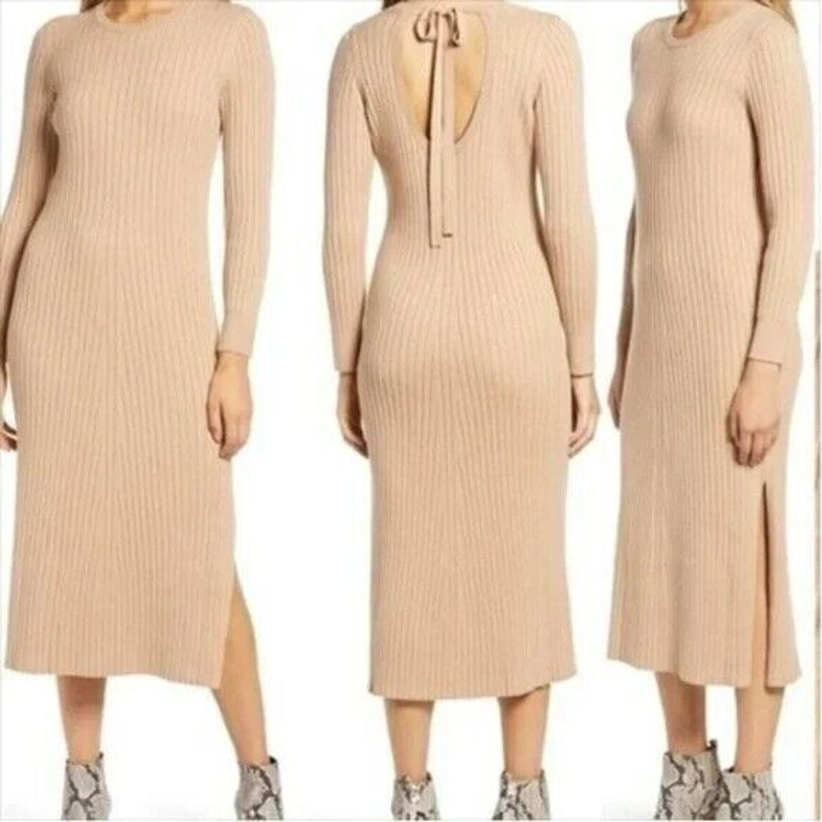 WAYF Dede & Emily BFF Ribbed Hollie Sweater Dress Size Small Camel Tan NWT