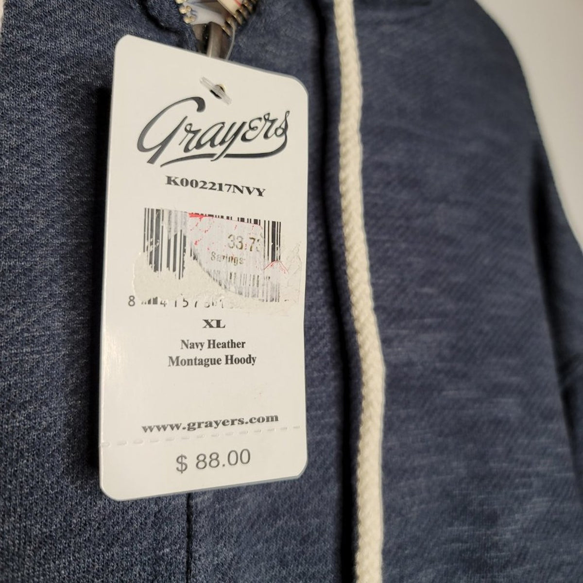 Grayers Montague Zip Up Hoodie Long Sleeves Front Zip Closure Navy X_large New