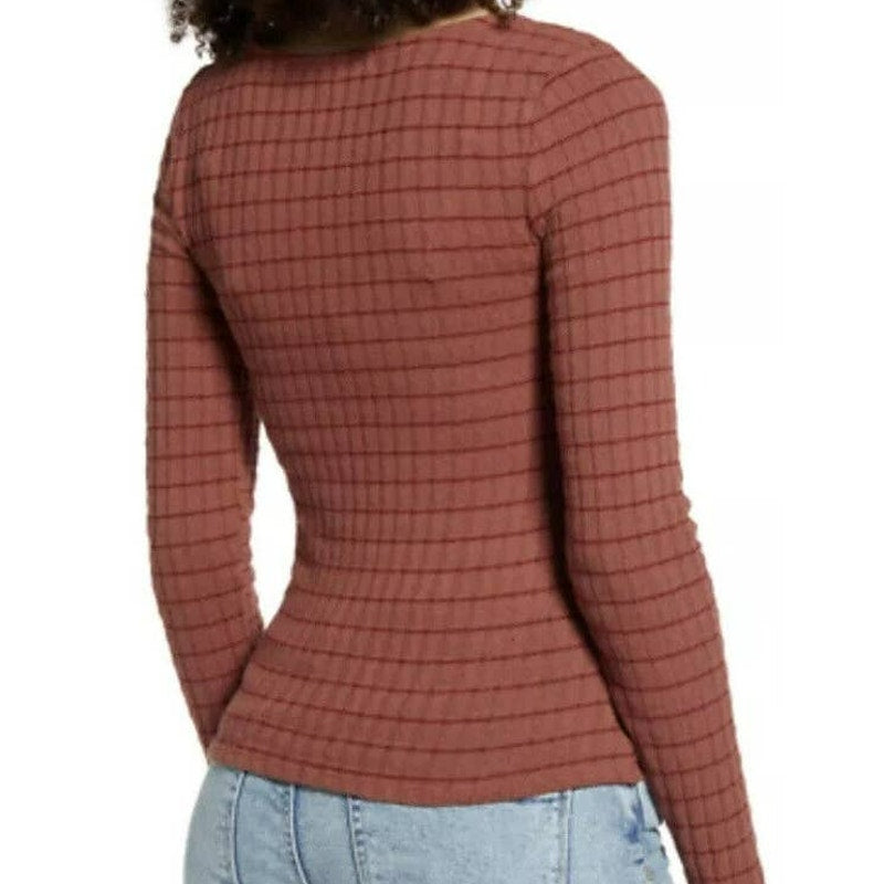 PST Project Social Kimora Sweetheart Rib Knit Top Sz Small Antique Burgundy NWT